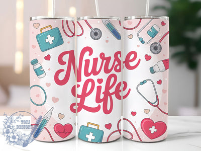 Pink Nurse Life Medical 20oz Tumbler, Pink Nursing, Medical Tumbler, 20oz Wrap, Sublimation Design, Healthcare Style, PNG File Sublimation ToriDesigns 