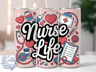 Pink Nurse Life Medical 20oz Tumbler, Pink Nursing, Medical Tumbler, 20oz Wrap, Sublimation Design, Healthcare Style, PNG File Sublimation ToriDesigns 