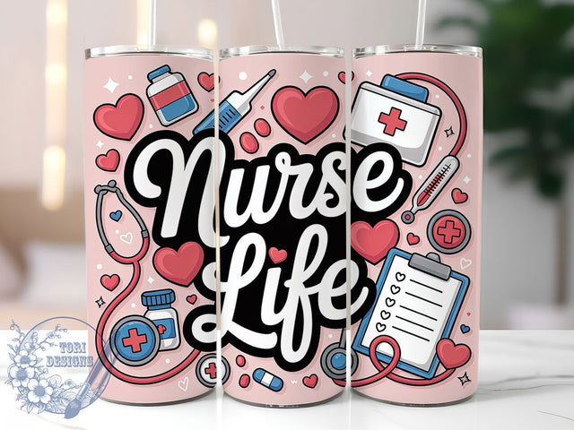 Pink Nurse Life Medical 20oz Tumbler, Pink Nursing, Medical Tumbler, 20oz Wrap, Sublimation Design, Healthcare Style, PNG File Sublimation ToriDesigns 