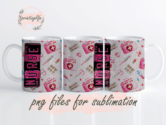 Pink nurse Mug Wrap Design, Instant Digital Design Download Mug Wrap Design, Mug Design PNG Sublimation PrintingLife 