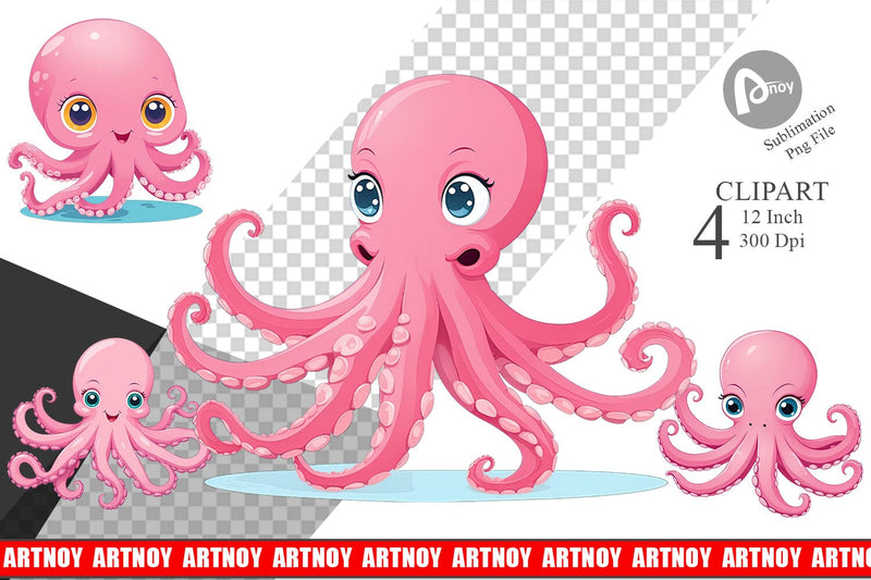 Pink Octopus Valentine Clipart Sublimation artnoy 