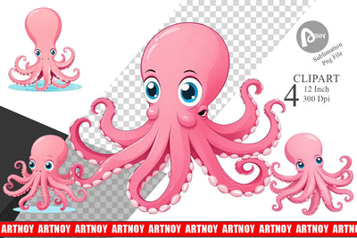 Pink Octopus Valentine Clipart Sublimation artnoy 