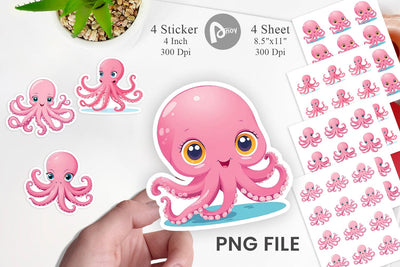 Pink Octopus Valentine Sticker Sublimation artnoy 
