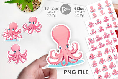 Pink Octopus Valentine Sticker Sublimation artnoy 