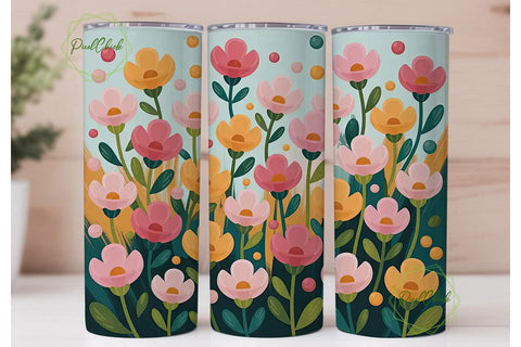 Pink & Orange Floral Tumbler Wrap Sublimation PixelChick 