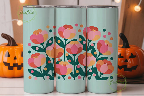Pink & Orange Floral Tumbler Wrap Sublimation PixelChick 