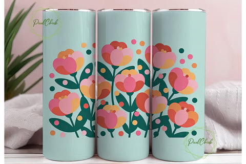 Pink & Orange Floral Tumbler Wrap Sublimation PixelChick 