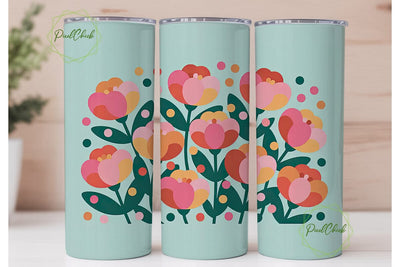 Pink & Orange Floral Tumbler Wrap Sublimation PixelChick 