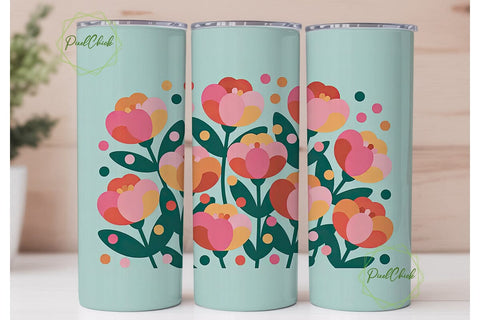 Pink & Orange Floral Tumbler Wrap Sublimation PixelChick 