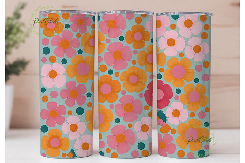 Pink & Orange Floral Tumbler Wrap Sublimation PixelChick 
