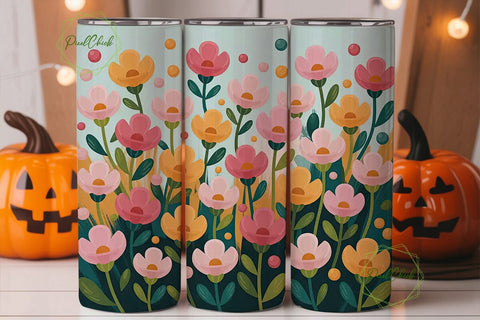 Pink & Orange Floral Tumbler Wrap Sublimation PixelChick 