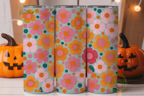 Pink & Orange Floral Tumbler Wrap Sublimation PixelChick 