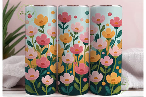 Pink & Orange Floral Tumbler Wrap Sublimation PixelChick 