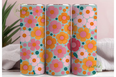 Pink & Orange Floral Tumbler Wrap Sublimation PixelChick 