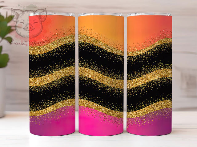 Pink Orange Gold Glitter Ombre Tumbler, Pink Orange Gold Wrap, Sparkly Gradient Design, 20Oz Skinny Tumbler, Glitter Sublimation Wrap, Bright Colorful Drinkware, Glam Ombre Tumbler Sublimation Lara' s Designs 
