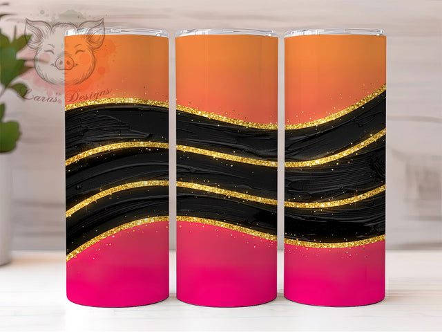 Pink Orange Gold Glitter Ombre Tumbler, Pink Orange Gold Wrap, Sparkly Gradient Design, 20Oz Skinny Tumbler, Glitter Sublimation Wrap, Bright Colorful Drinkware, Glam Ombre Tumbler Sublimation Lara' s Designs 