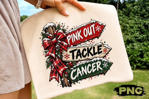Pink Out Tackle Cancer Christmas PNG SVG DesignDestine 