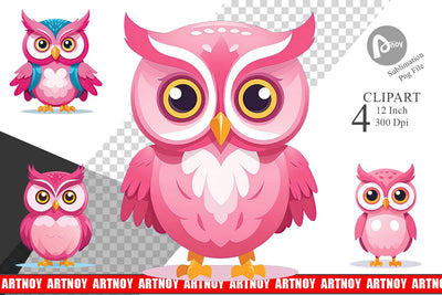 Pink Owl Valentine Clipart Sublimation artnoy 