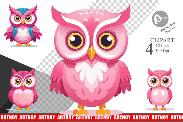Pink Owl Valentine Clipart Sublimation artnoy 