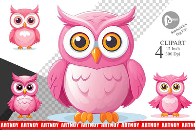 Pink Owl Valentine Clipart Sublimation artnoy 