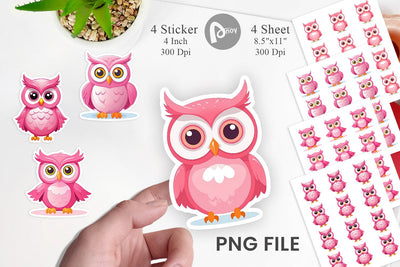 Pink Owl Valentine Sticker Sublimation artnoy 