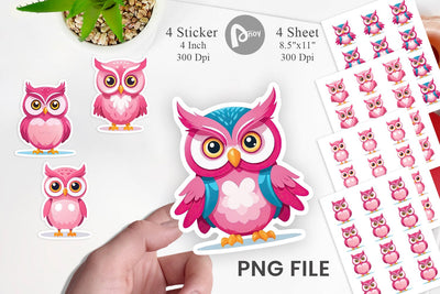 Pink Owl Valentine Sticker Sublimation artnoy 