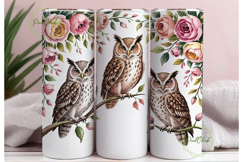 Pink Owl Watercolor 20oz Tumbler Wrap Sublimation PixelChick 