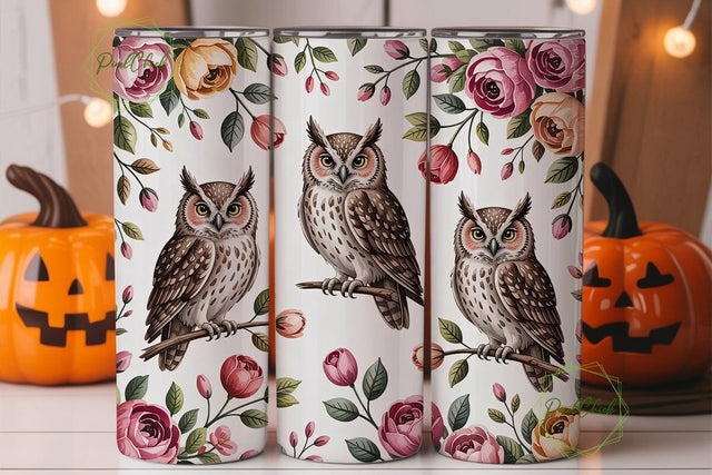 Pink Owl Watercolor 20oz Tumbler Wrap Sublimation PixelChick 