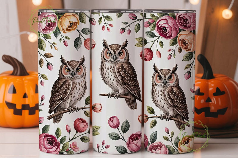 Pink Owl Watercolor 20oz Tumbler Wrap Sublimation PixelChick 
