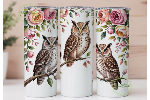 Pink Owl Watercolor 20oz Tumbler Wrap Sublimation PixelChick 