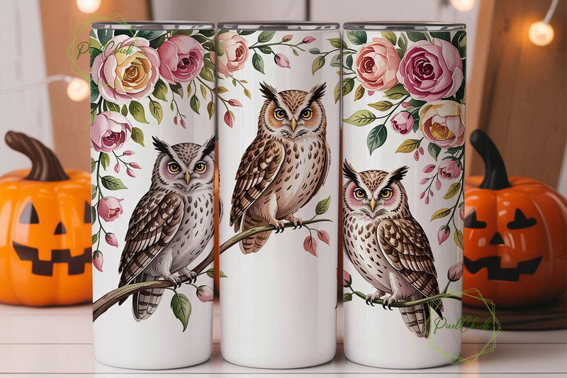 Pink Owl Watercolor 20oz Tumbler Wrap Sublimation PixelChick 