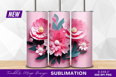 Pink paper flowers with green leaves arrangement Sublimation Regulrcrative 
