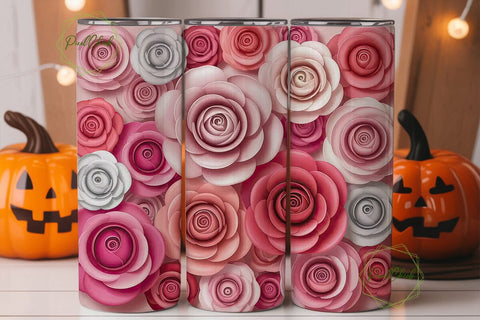 Pink Paper Roses 20oz Tumbler Wrap Sublimation PixelChick 