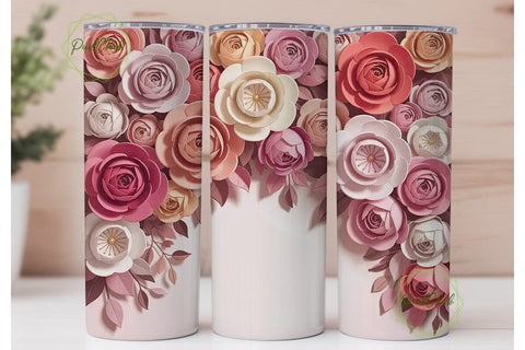Pink Paper Roses 20oz Tumbler Wrap Sublimation PixelChick 