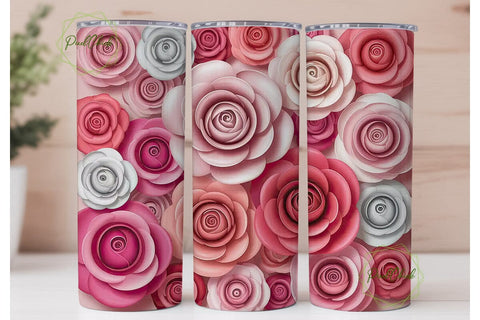 Pink Paper Roses 20oz Tumbler Wrap Sublimation PixelChick 