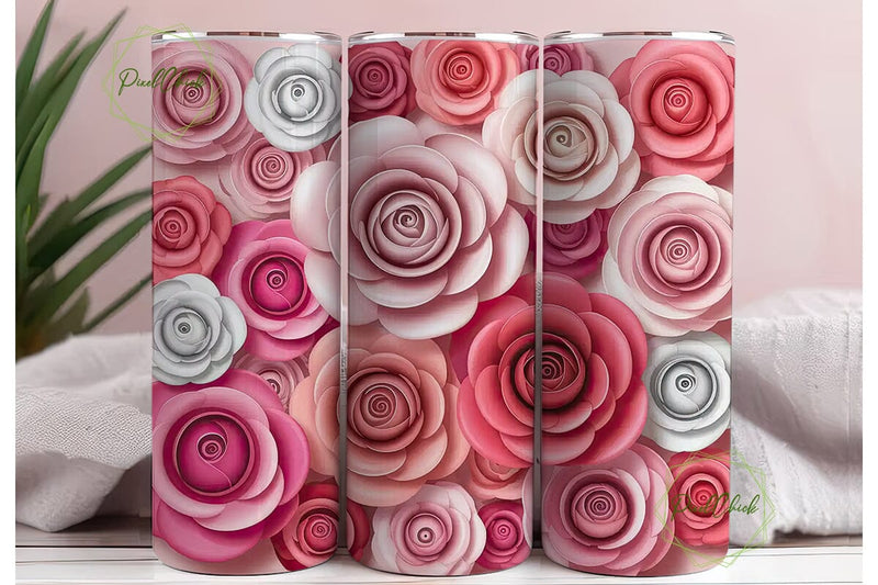 Pink Paper Roses 20oz Tumbler Wrap Sublimation PixelChick 