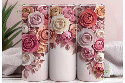 Pink Paper Roses 20oz Tumbler Wrap Sublimation PixelChick 