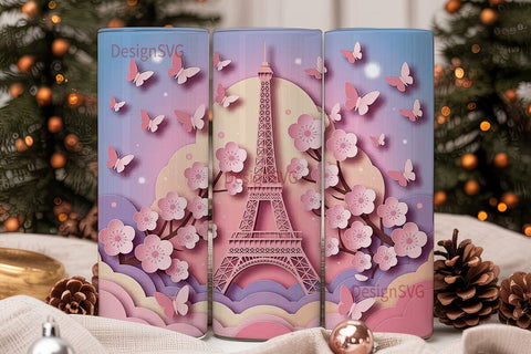 Pink Paris Eiffel Tower 20oz Tumbler Sublimation DesignSVG 