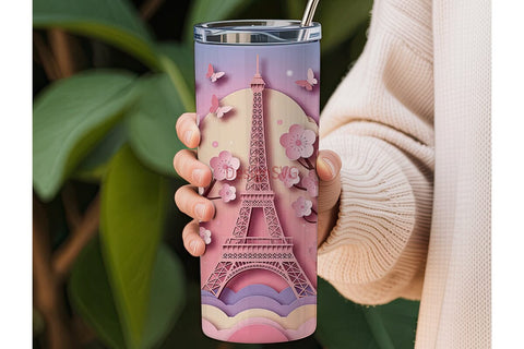 Pink Paris Eiffel Tower 20oz Tumbler Sublimation DesignSVG 