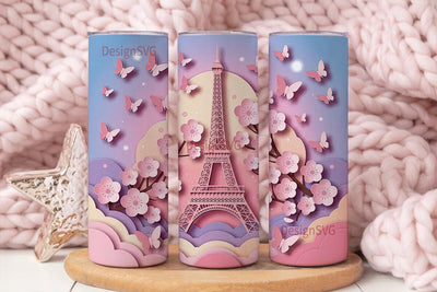 Pink Paris Eiffel Tower 20oz Tumbler Sublimation DesignSVG 
