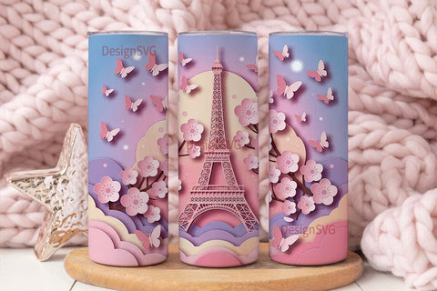 Pink Paris Eiffel Tower 20oz Tumbler Sublimation DesignSVG 