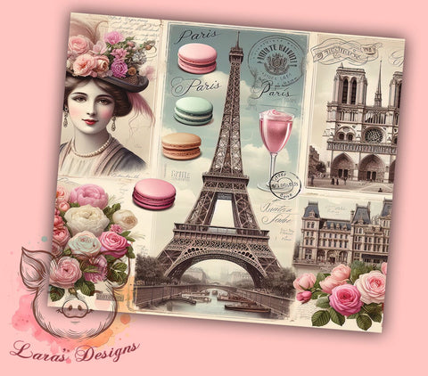 Pink Paris Journey 20oz Tumbler Png, Straight & Tapered Tumbler Png, Travel France Tourist Tumbler Png, Digital Download PNG Sublimation Lara' s Designs 