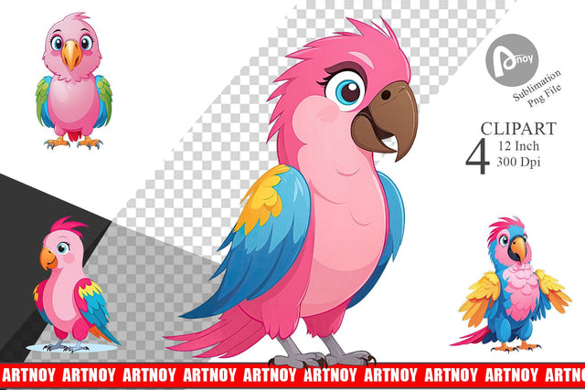 Pink Parrot Valentine Clipart Sublimation artnoy 