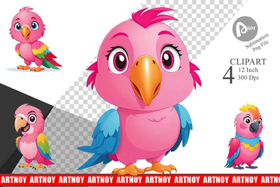 Pink Parrot Valentine Clipart Sublimation artnoy 