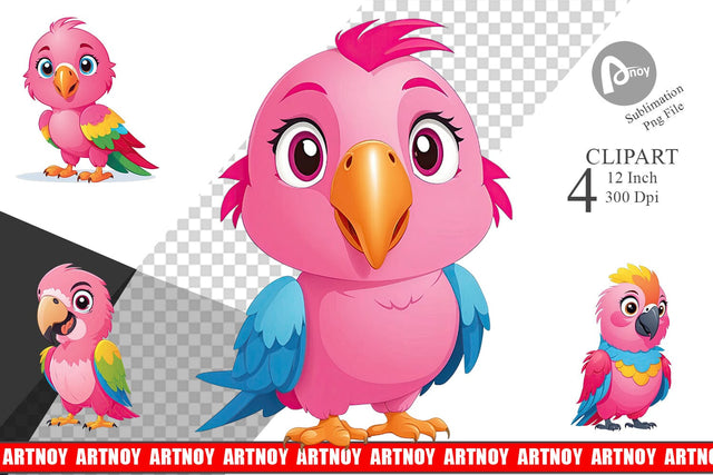 Pink Parrot Valentine Clipart Sublimation artnoy 