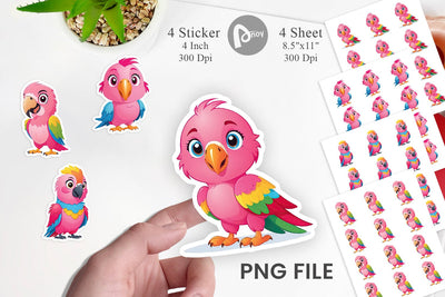 Pink Parrot Valentine Sticker Sublimation artnoy 