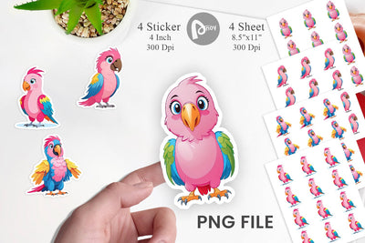 Pink Parrot Valentine Sticker Sublimation artnoy 