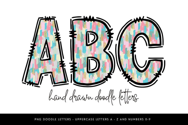 Pink Pastel Doodle Alphabet PNG – Uppercase A-Z and Numbers 0-9 Sublimation BijouBay 