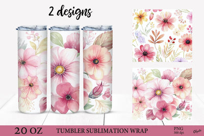 Pink Pastel Flower Tumbler Sublimation. 20 OZ Tumbler PNG Sublimation Olga Terlyanskaya 