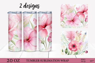 Pink Pastel Flower Tumbler Sublimation. 20 OZ Tumbler Wrap Sublimation Olga Terlyanskaya 